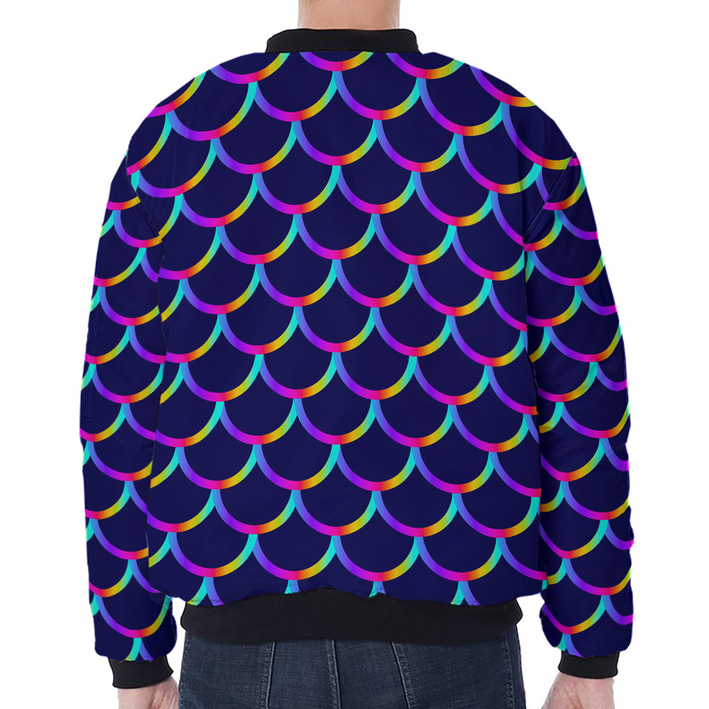 Mermaid Scales Pattern Print Zip Sleeve Bomber Jacket