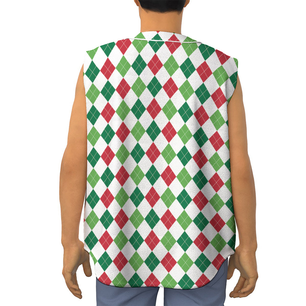 Merry Christmas Argyle Pattern Print Sleeveless Baseball Jersey