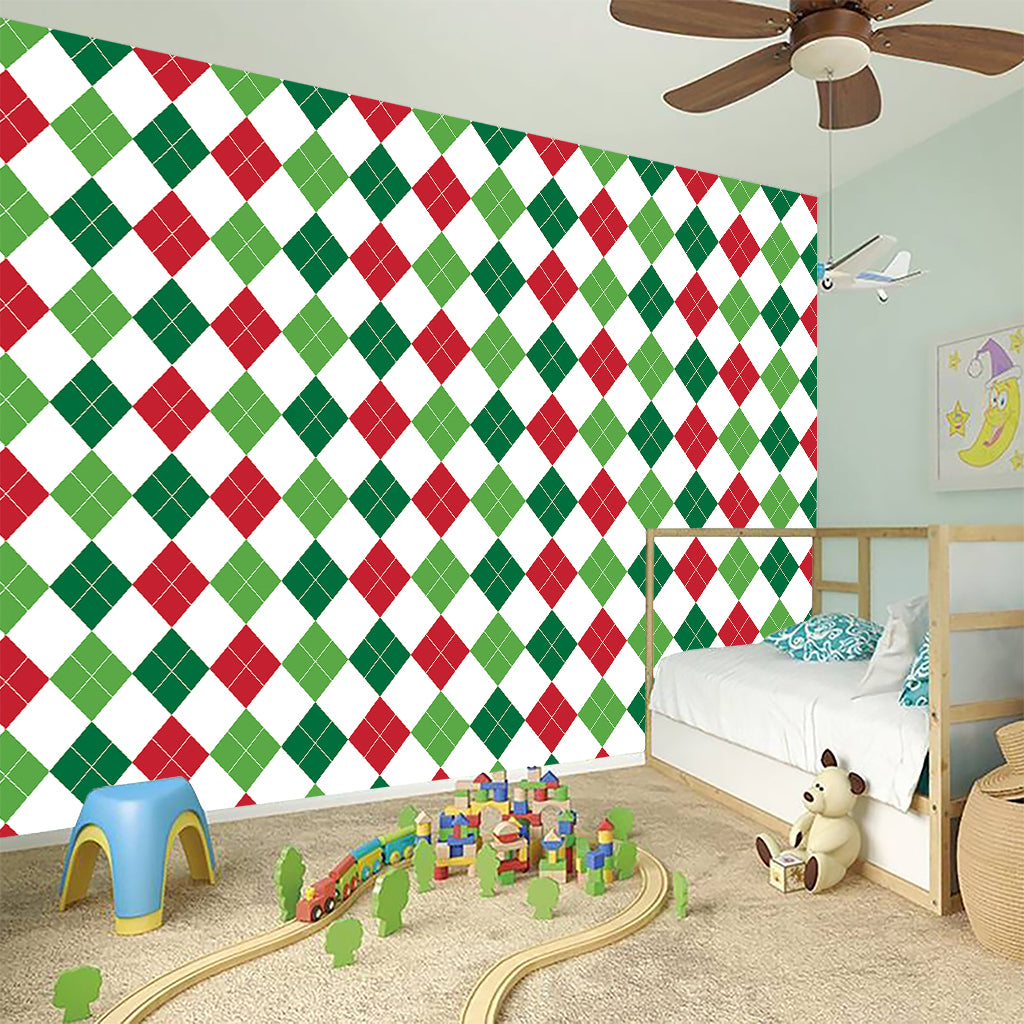 Merry Christmas Argyle Pattern Print Wall Sticker