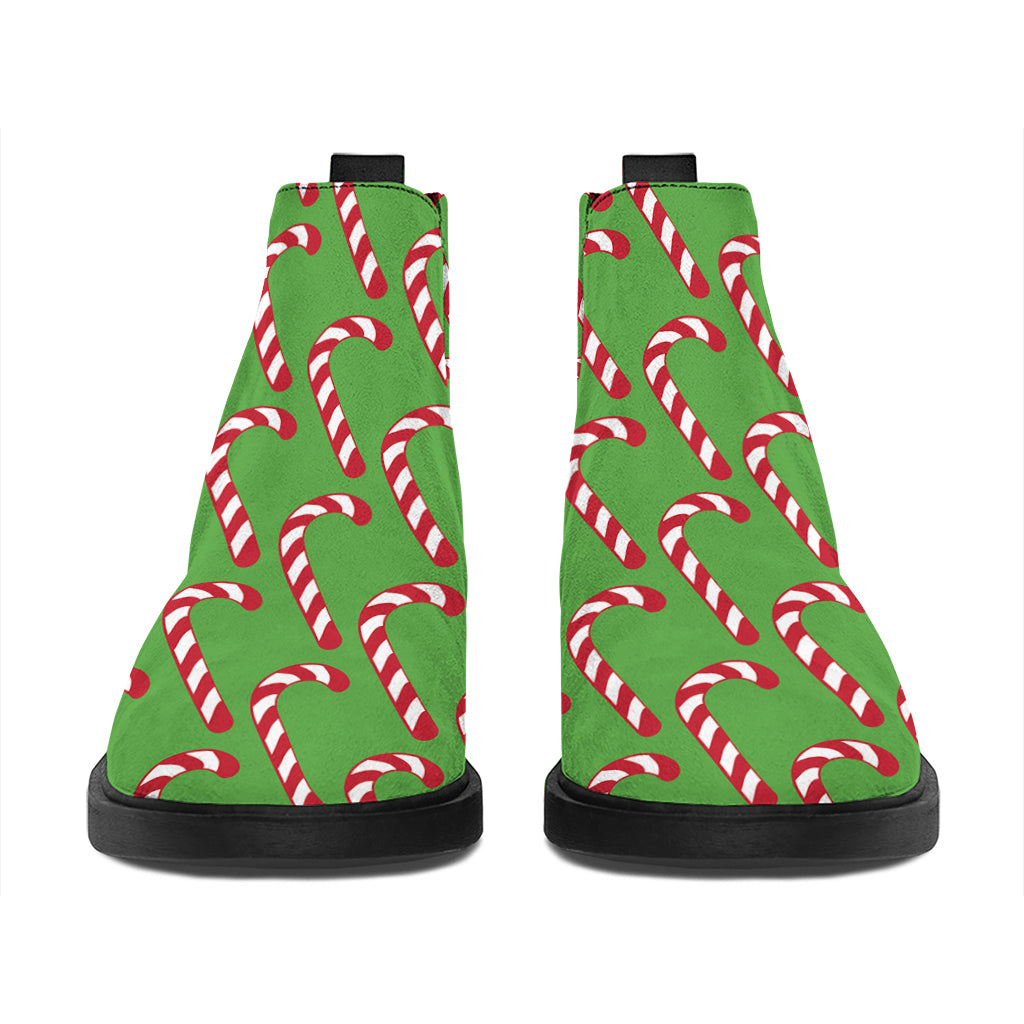 Merry Christmas Candy Cane Pattern Print Flat Ankle Boots