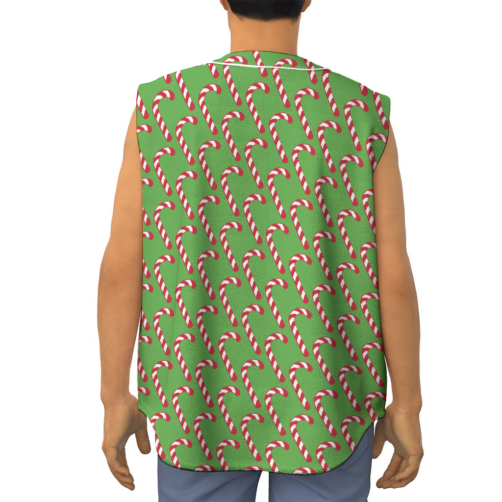 Merry Christmas Candy Cane Pattern Print Sleeveless Baseball Jersey