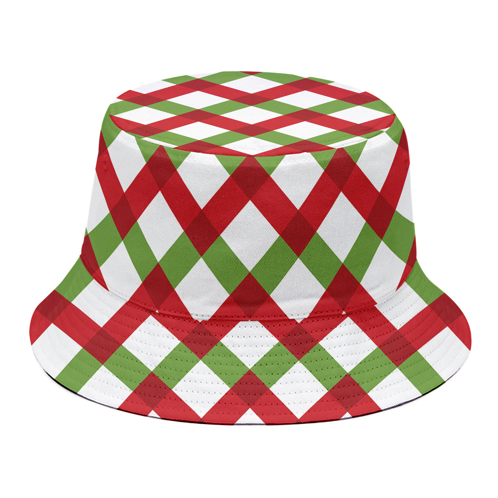 Merry Christmas Checkered Pattern Print Bucket Hat