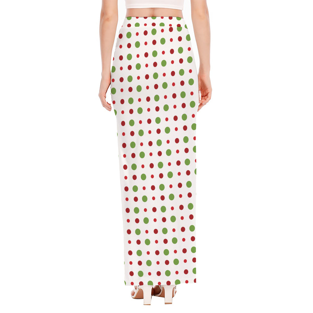 Merry Christmas Dots Pattern Print High Slit Maxi Skirt