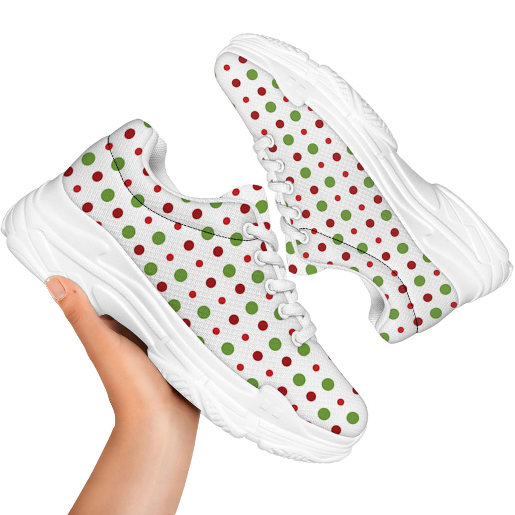 Merry Christmas Dots Pattern Print White Chunky Shoes