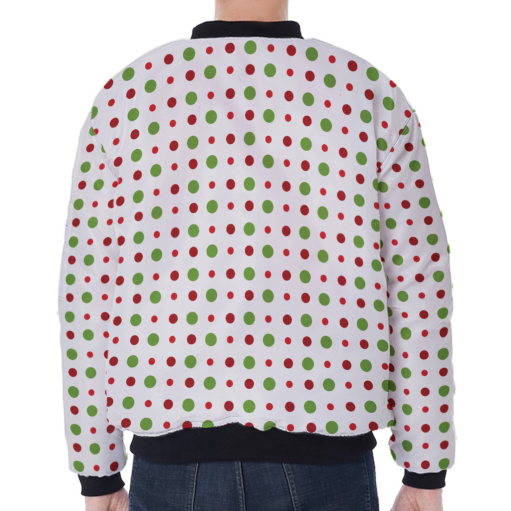 Merry Christmas Dots Pattern Print Zip Sleeve Bomber Jacket
