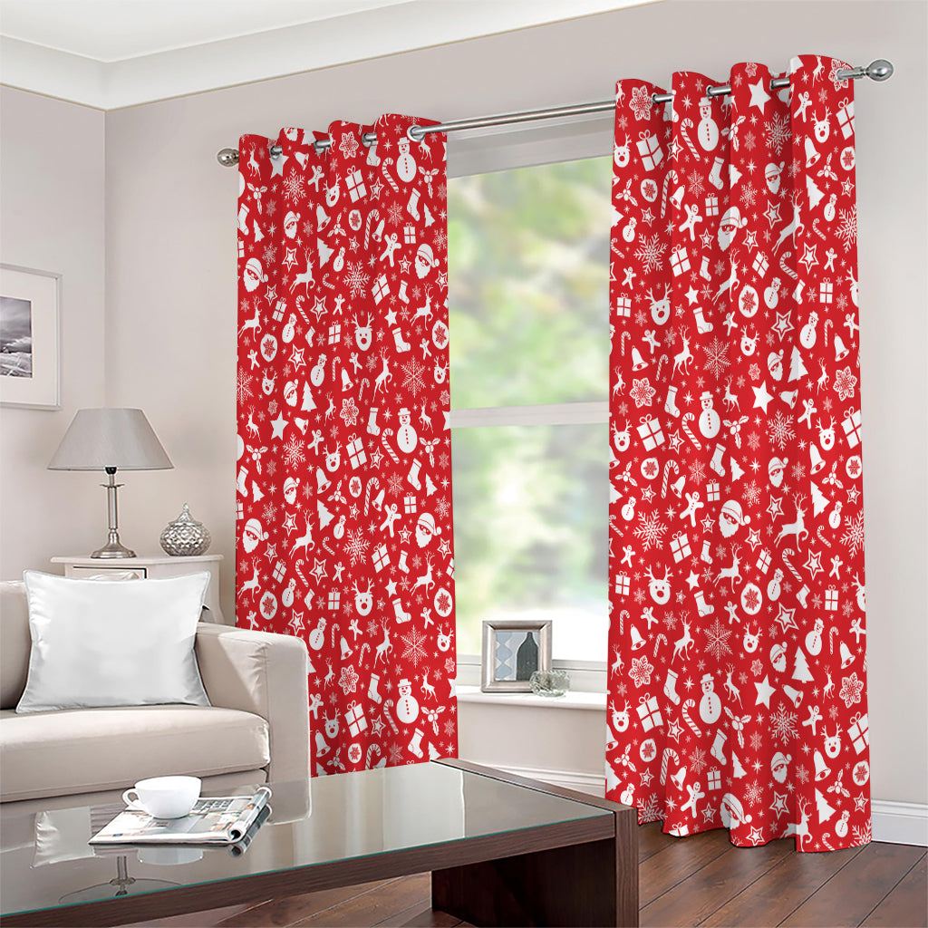 Merry Christmas Elements Pattern Print Extra Wide Grommet Curtains