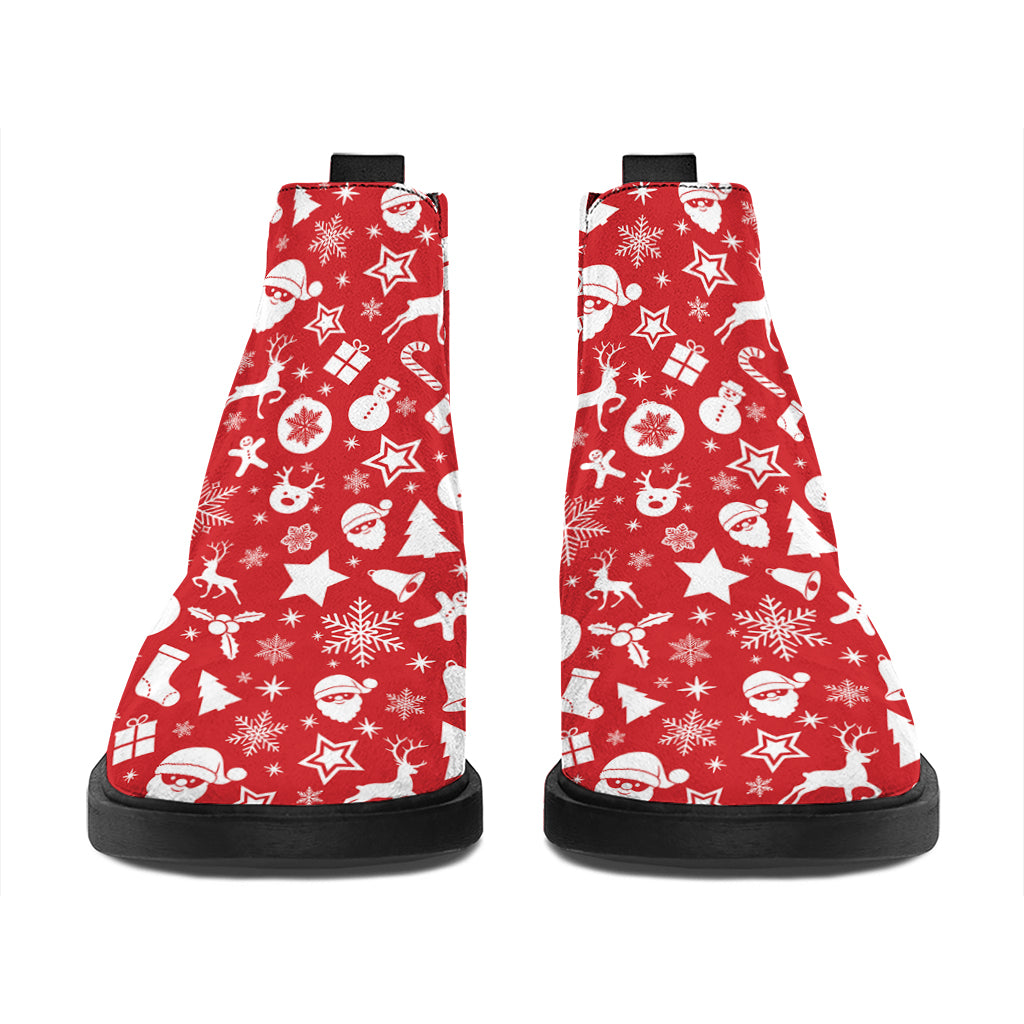 Merry Christmas Elements Pattern Print Flat Ankle Boots