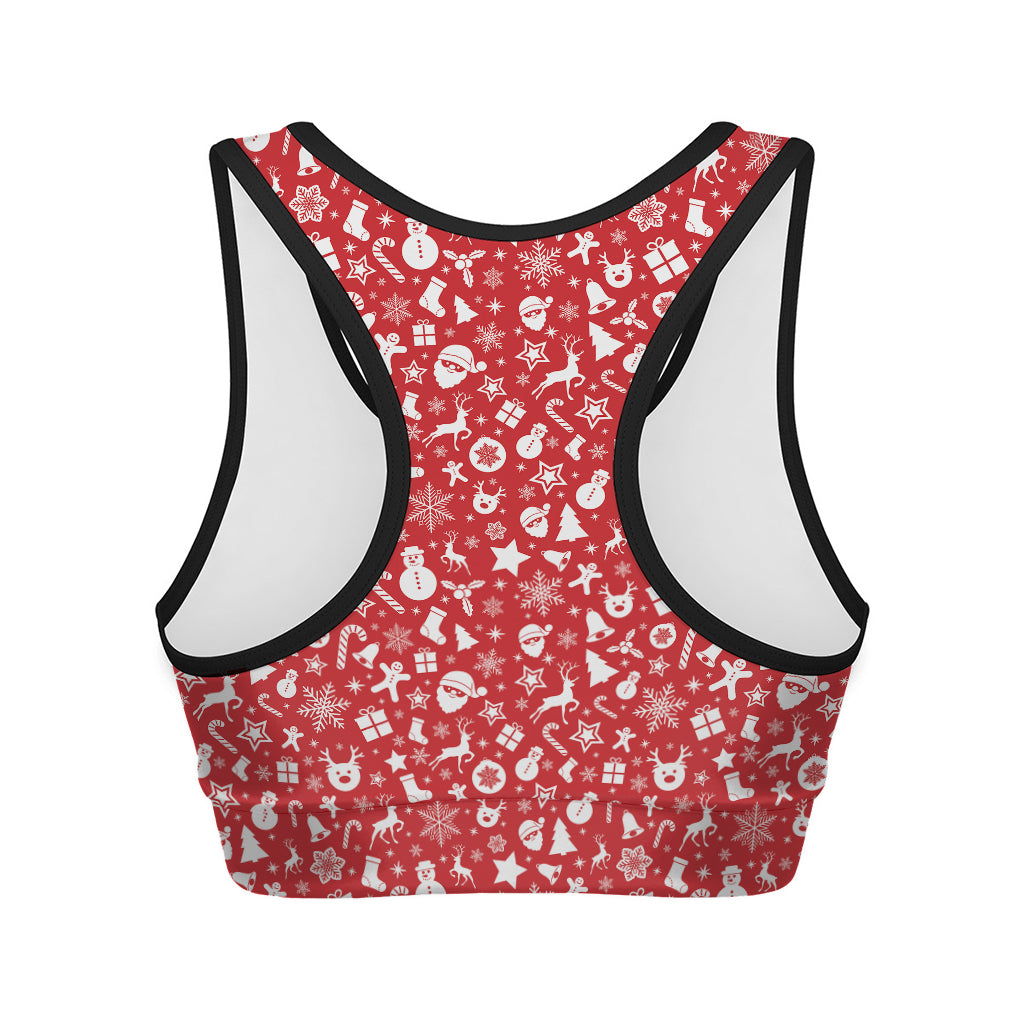 Merry Christmas Elements Pattern Print Women's Sports Bra
