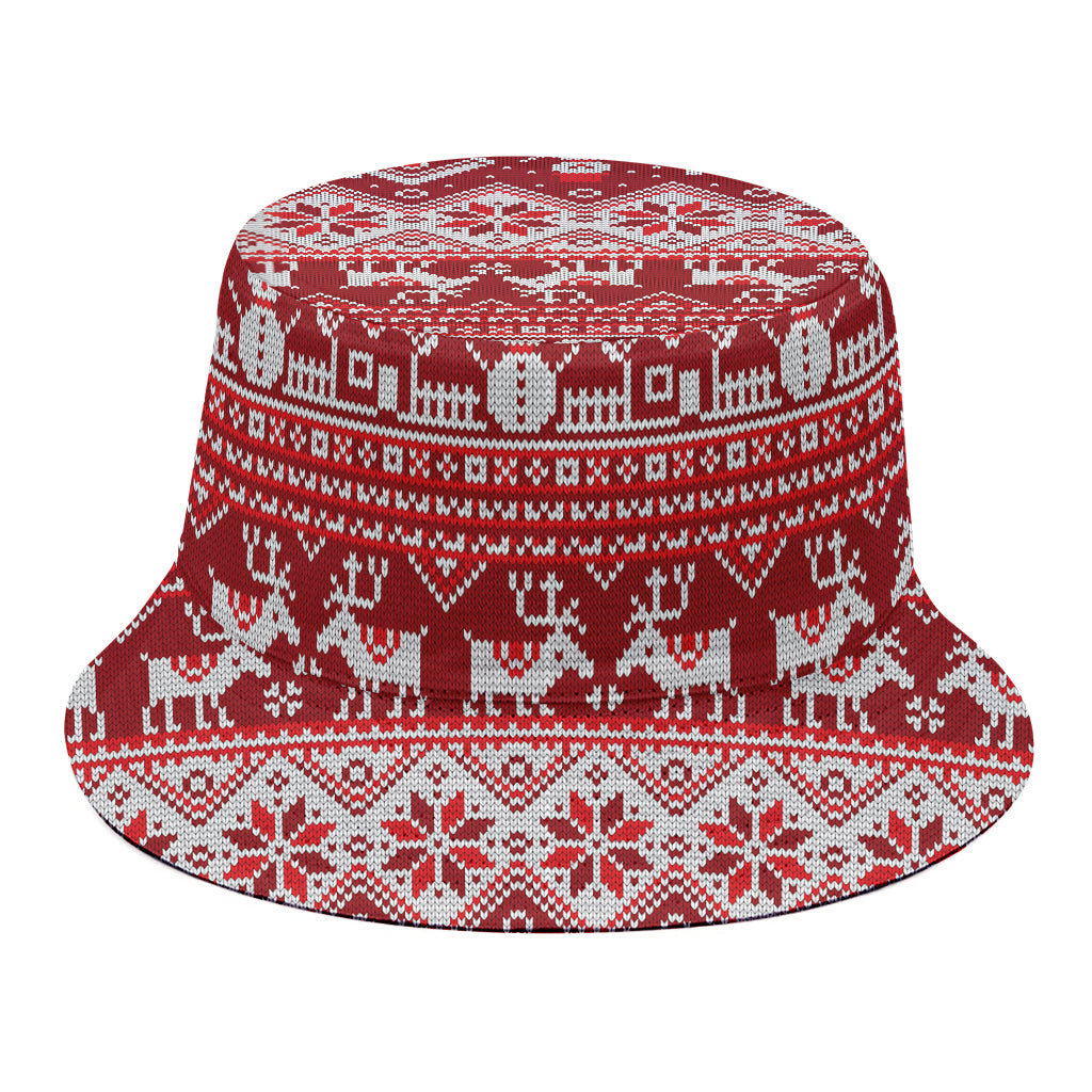 Merry Christmas Knitted Pattern Print Bucket Hat