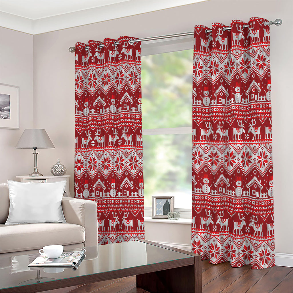 Merry Christmas Knitted Pattern Print Extra Wide Grommet Curtains