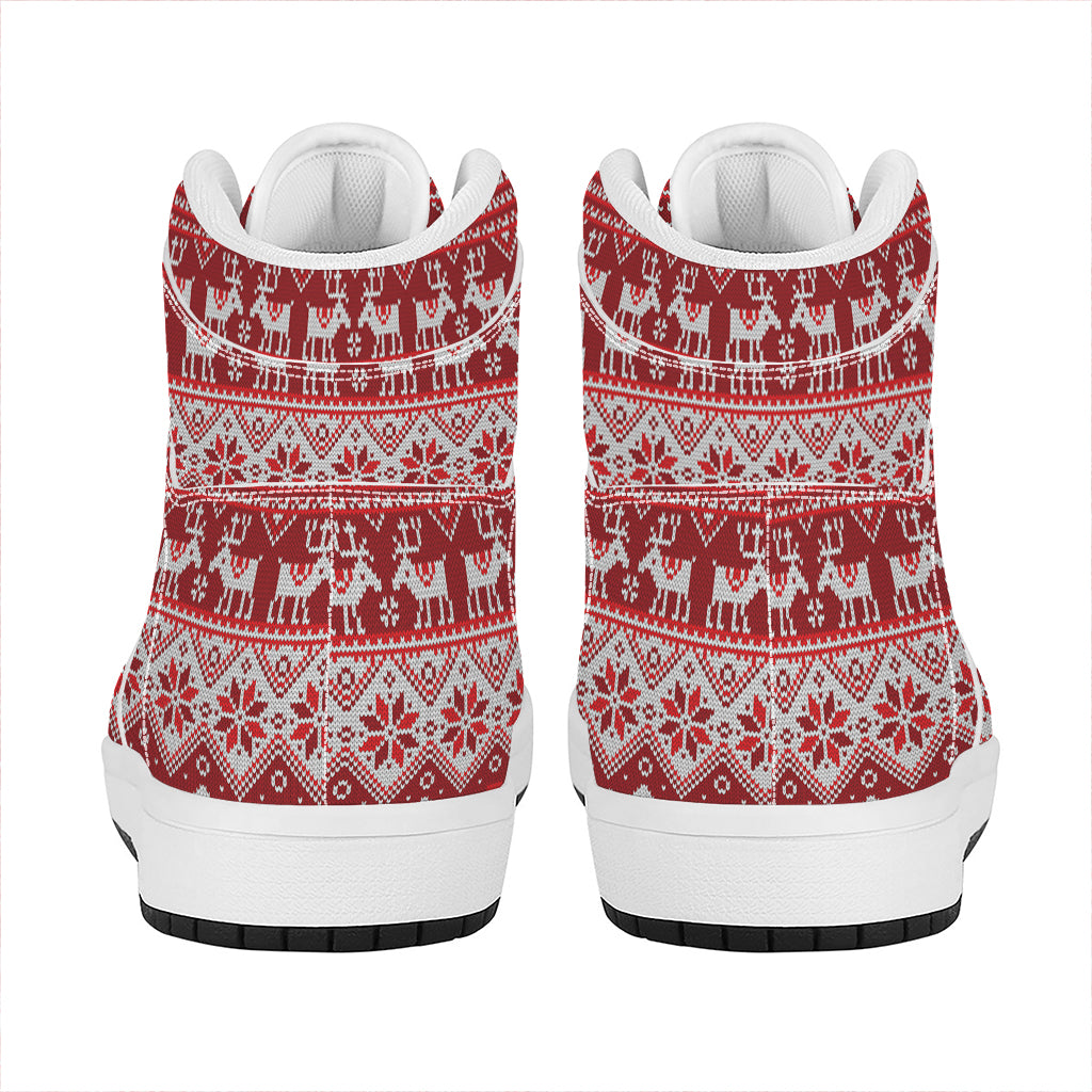 Merry Christmas Knitted Pattern Print High Top Leather Sneakers