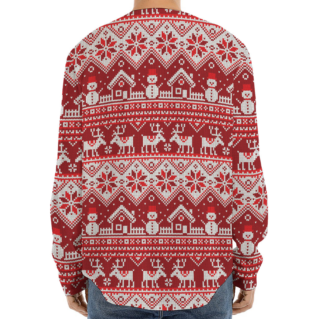 Merry Christmas Knitted Pattern Print Long Sleeve Baseball Jersey