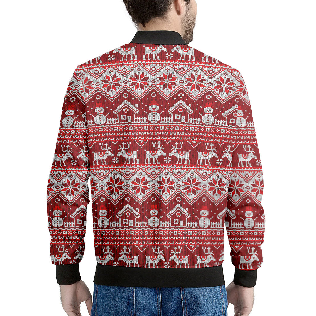 Merry Christmas Knitted Pattern Print Men's Bomber Jacket