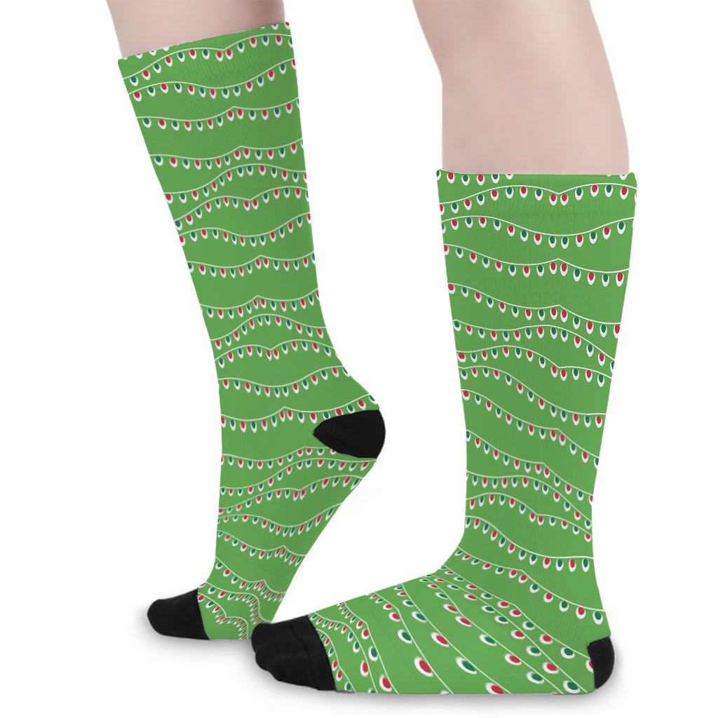 Merry Christmas Lights Pattern Print Long Socks