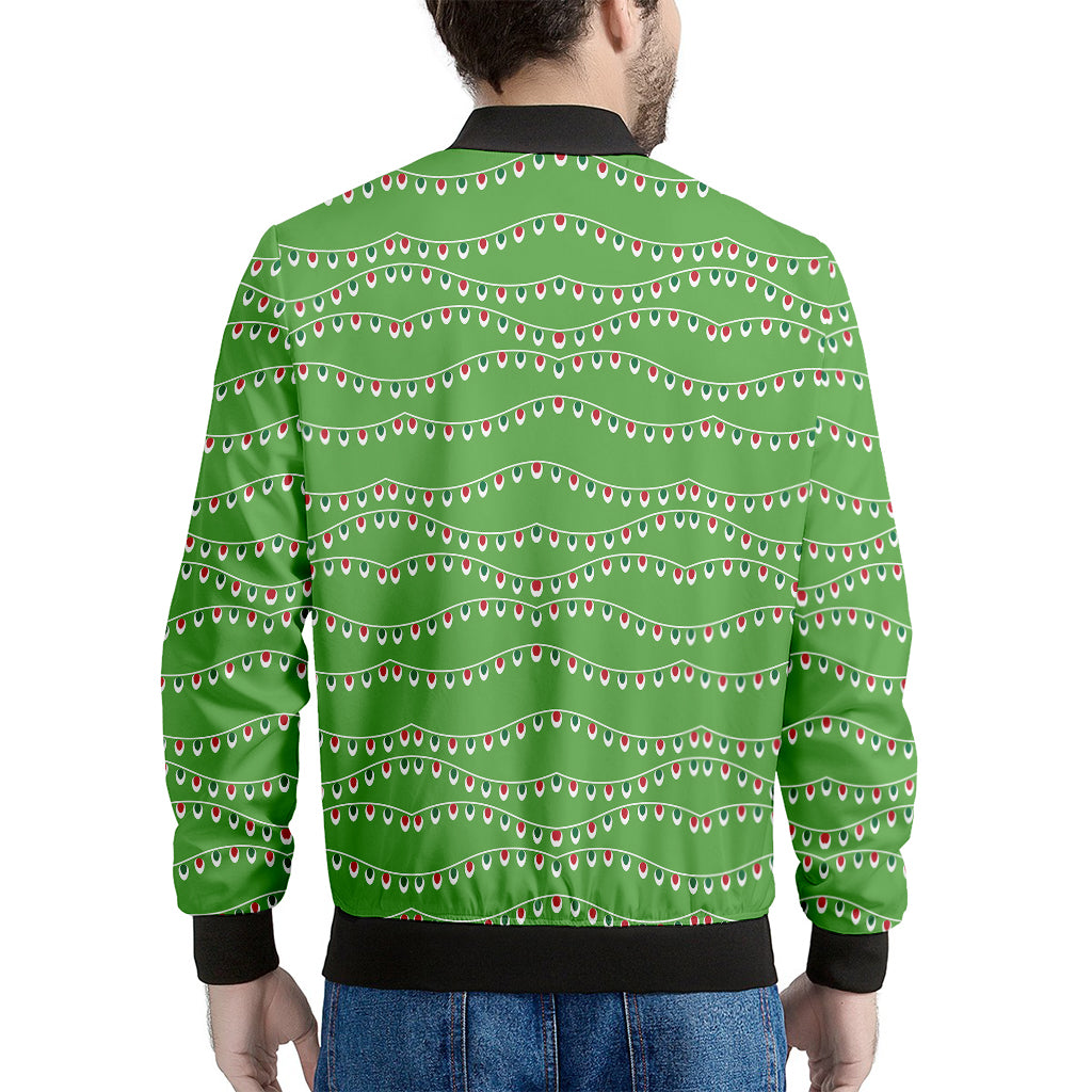 Merry Christmas Lights Pattern Print Men's Bomber Jacket