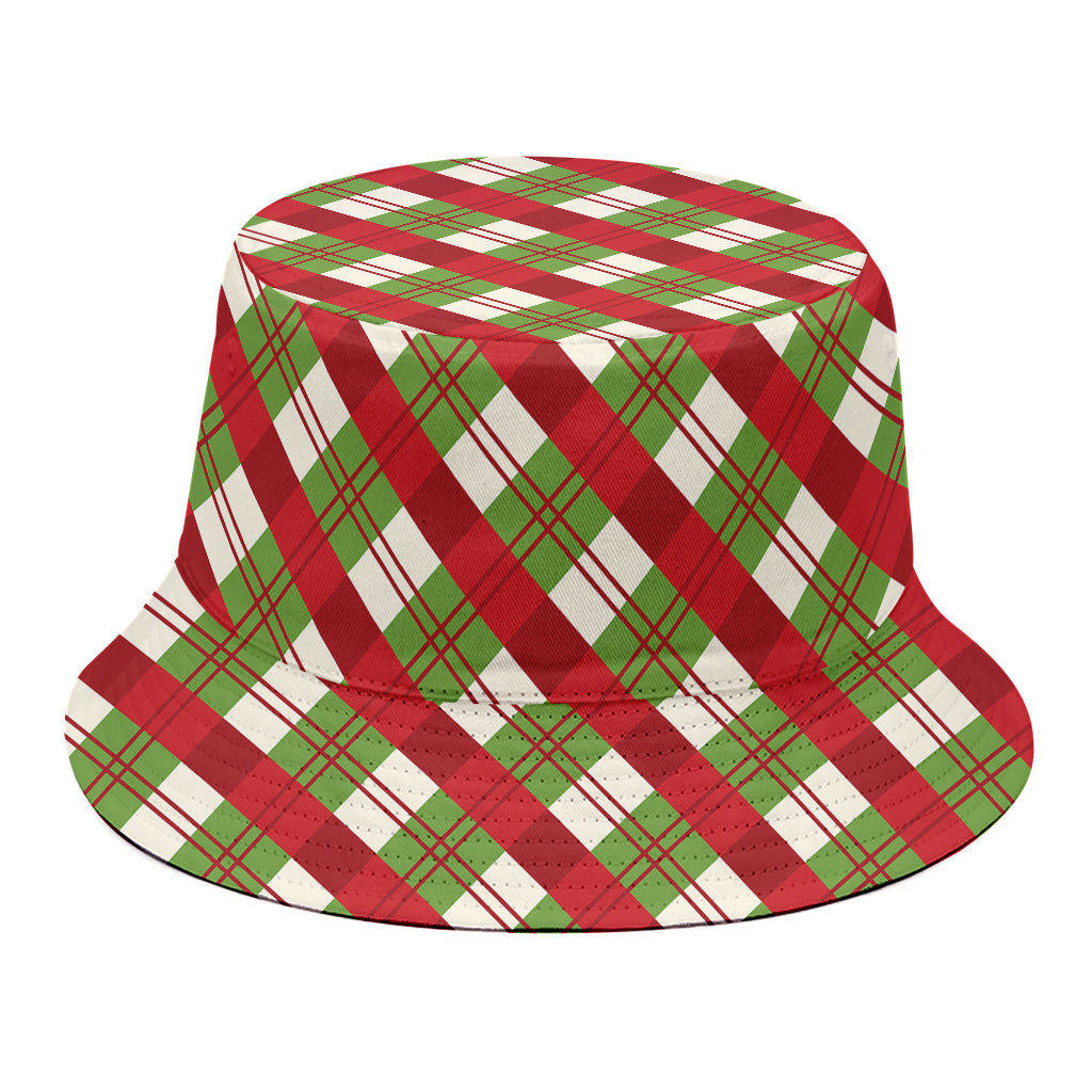 Merry Christmas Plaid Pattern Print Bucket Hat