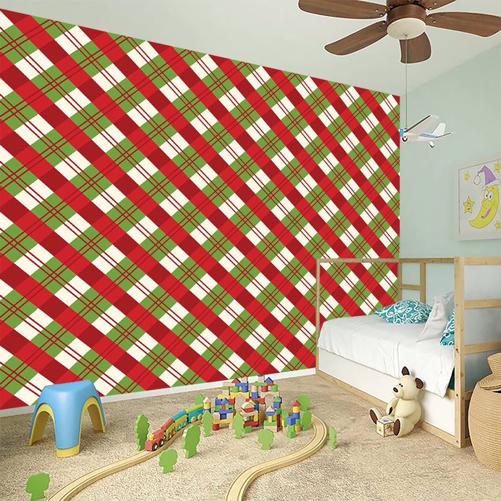 Merry Christmas Plaid Pattern Print Wall Sticker