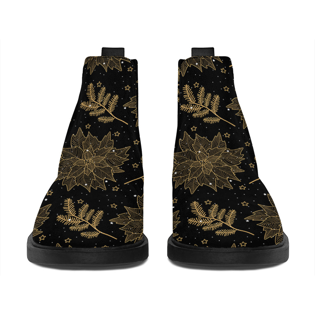 Merry Christmas Poinsettia Pattern Print Flat Ankle Boots