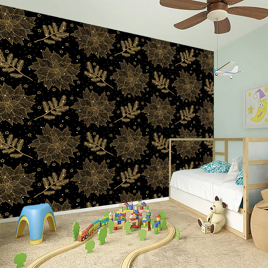 Merry Christmas Poinsettia Pattern Print Wall Sticker