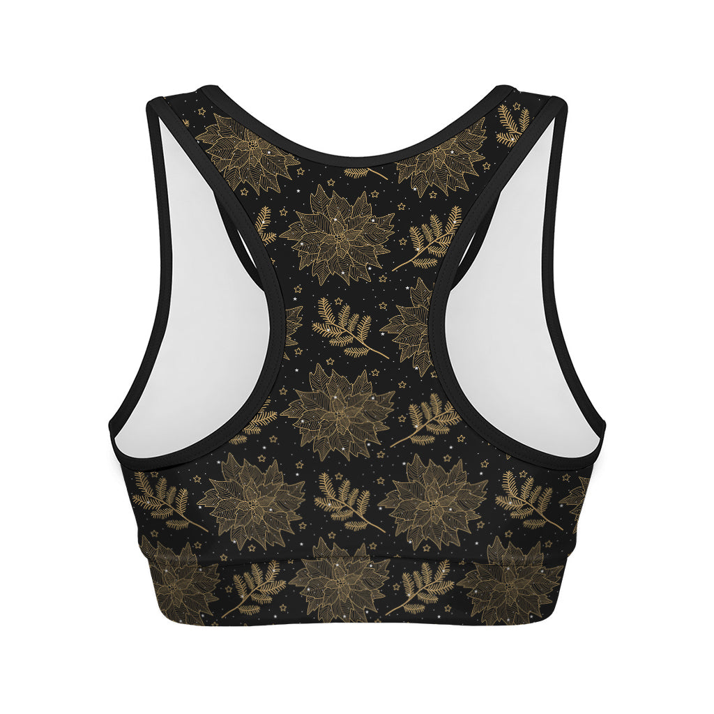 Merry Christmas Poinsettia Pattern Print Women's Sports Bra