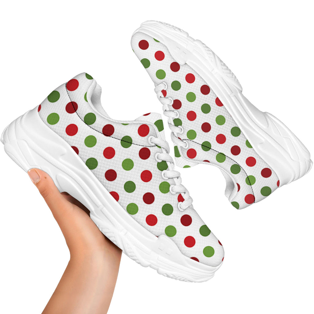 Merry Christmas Polka Dot Pattern Print White Chunky Shoes