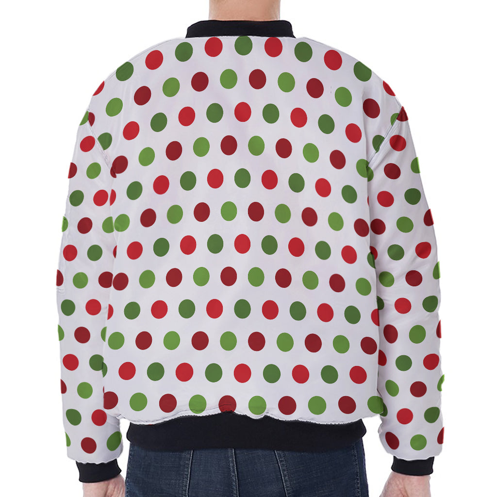 Merry Christmas Polka Dot Pattern Print Zip Sleeve Bomber Jacket