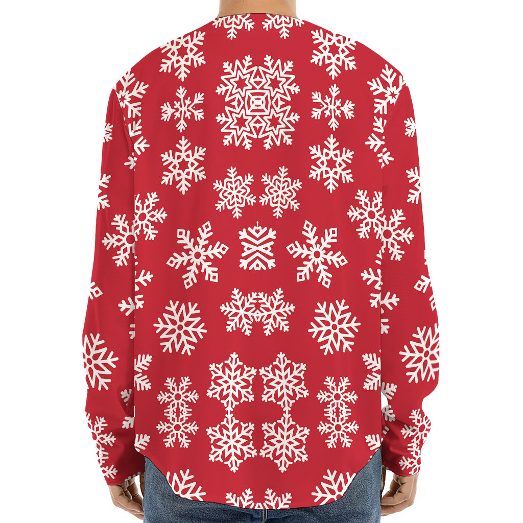 Merry Christmas Snowflakes Pattern Print Long Sleeve Baseball Jersey