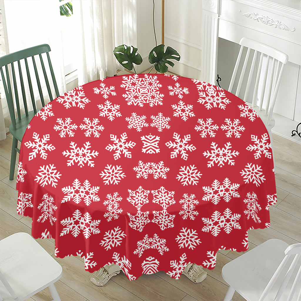 Merry Christmas Snowflakes Pattern Print Waterproof Round Tablecloth