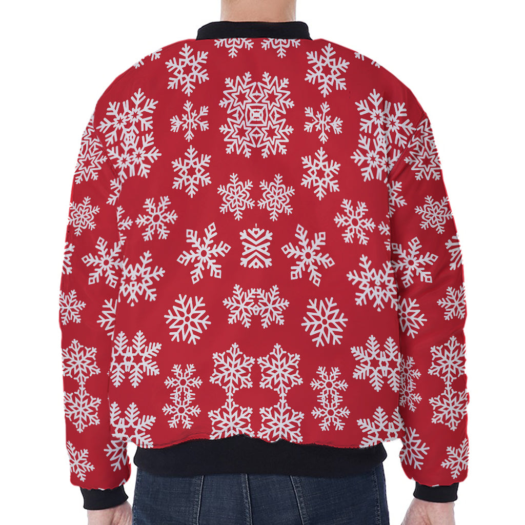 Merry Christmas Snowflakes Pattern Print Zip Sleeve Bomber Jacket