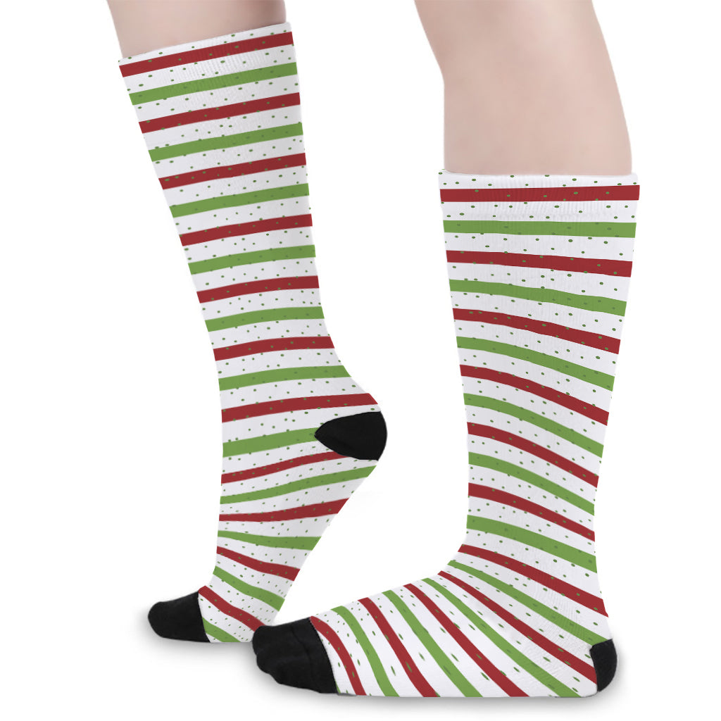 Merry Christmas Striped Pattern Print Long Socks