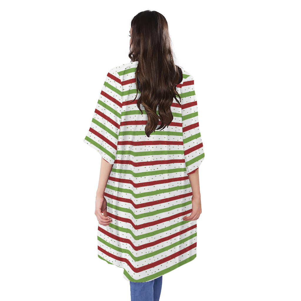 Merry Christmas Striped Pattern Print Open Front Beach Cover Up