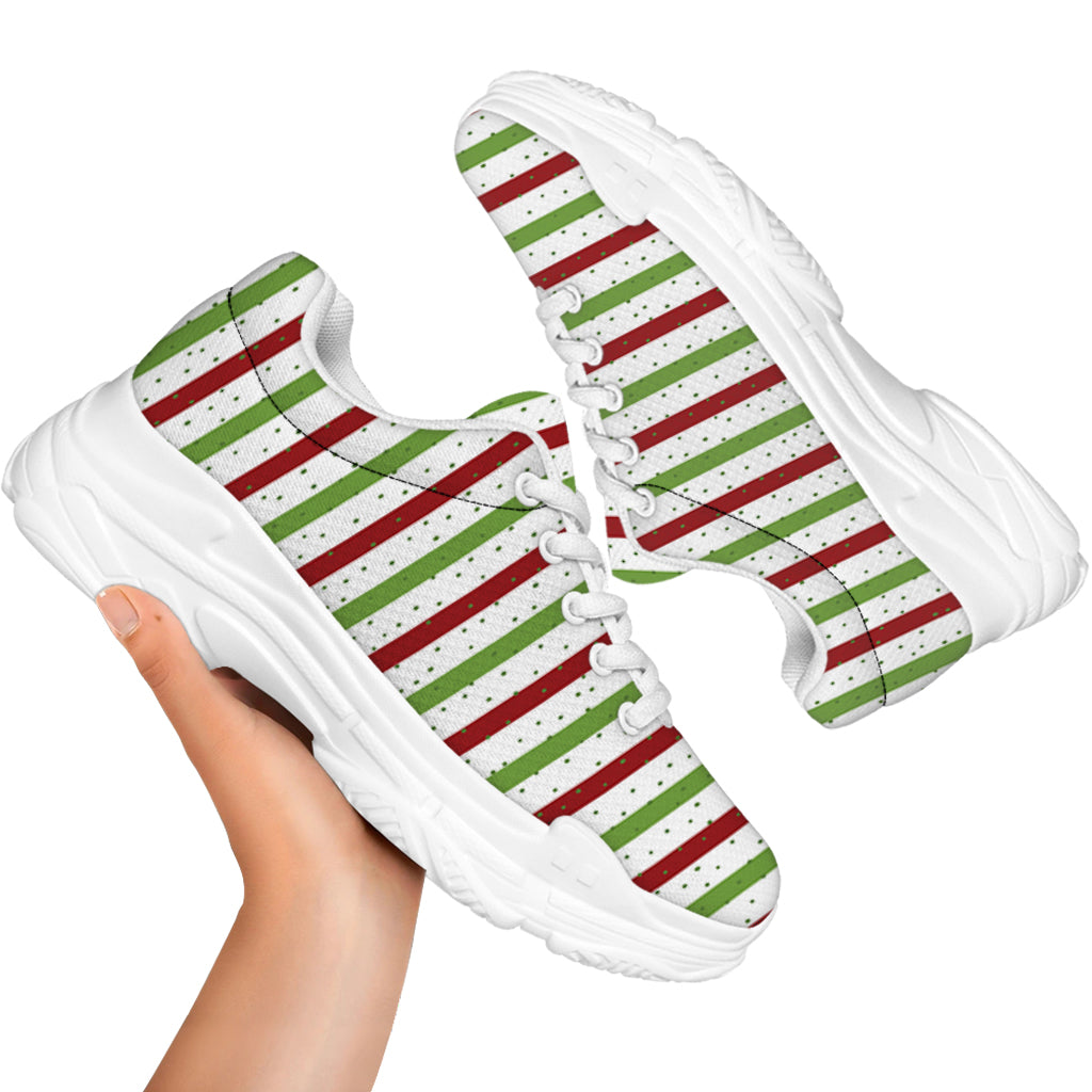 Merry Christmas Striped Pattern Print White Chunky Shoes