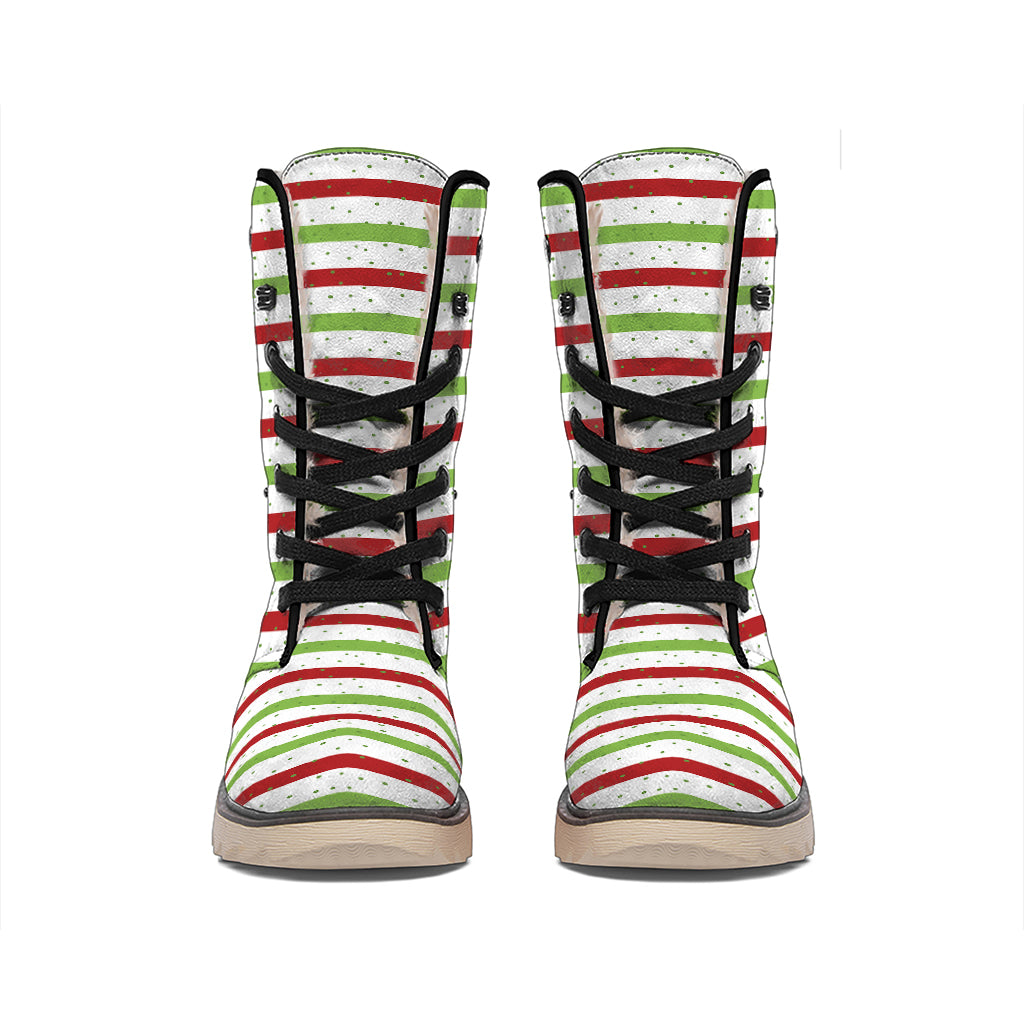 Merry Christmas Striped Pattern Print Winter Boots