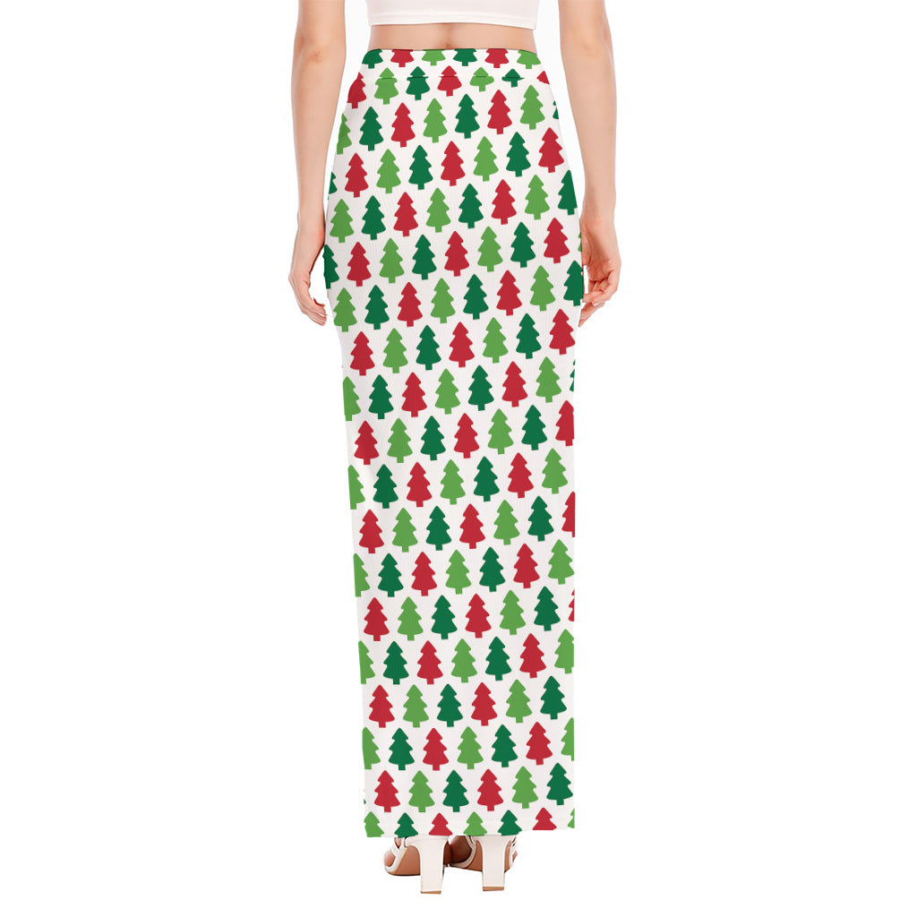 Merry Christmas Tree Pattern Print High Slit Maxi Skirt