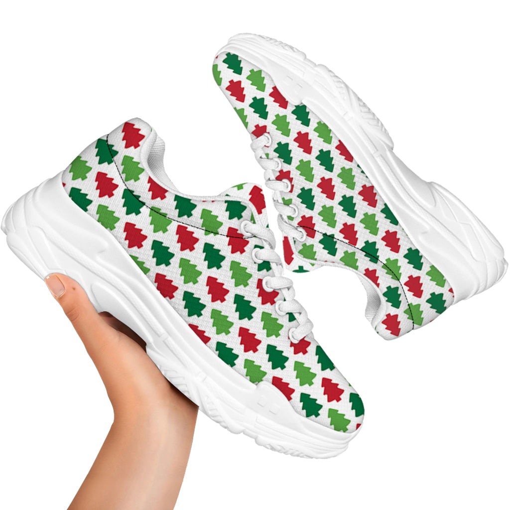 Merry Christmas Tree Pattern Print White Chunky Shoes