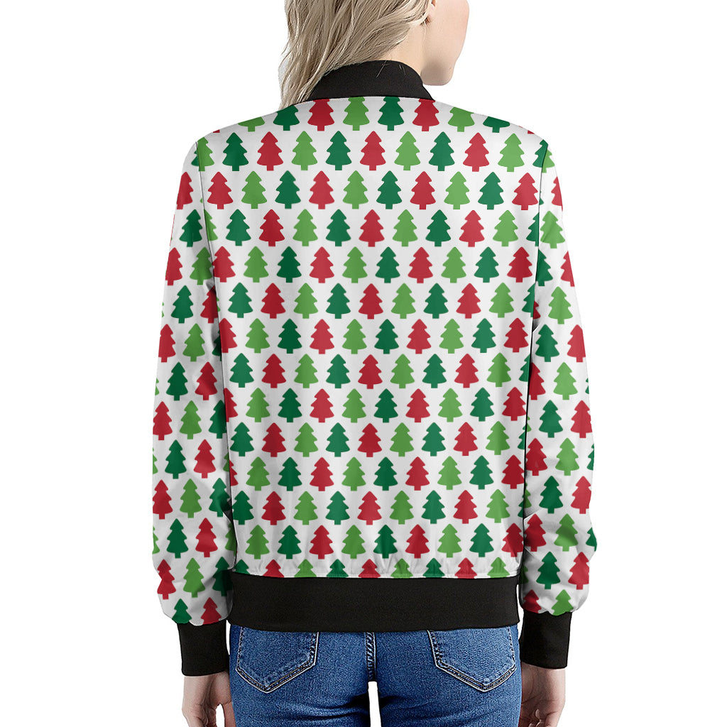 Merry Christmas Tree Pattern Print Women's Bomber Jacket