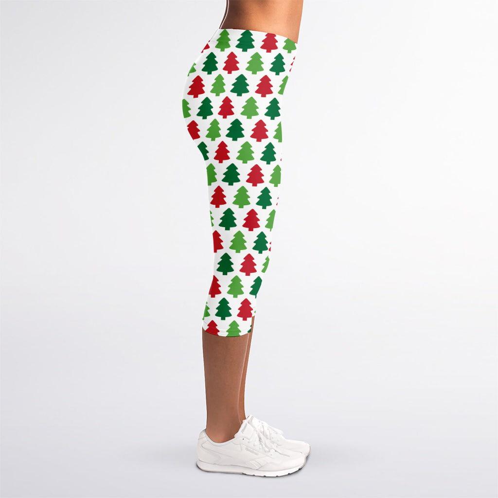 Merry Christmas Tree Pattern Print Women's Capri Leggings