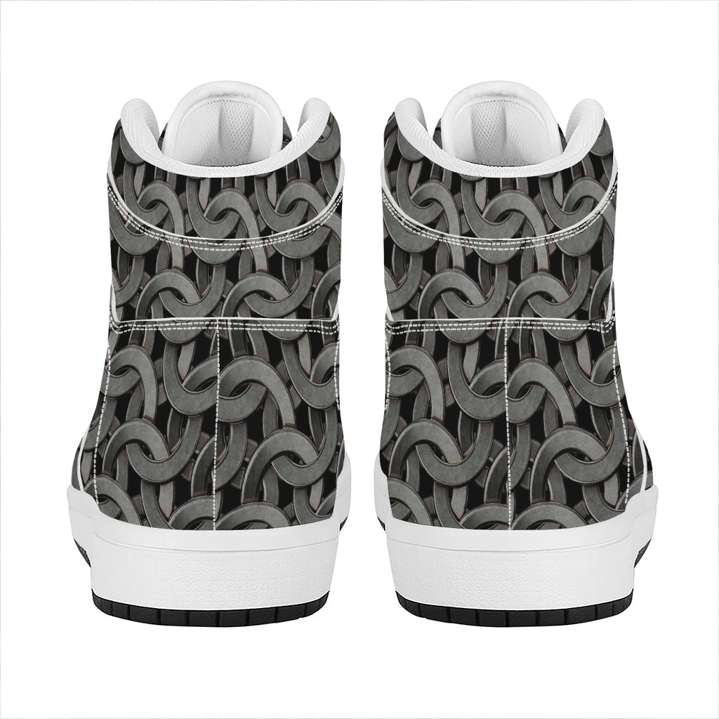 Metal Chainmail Pattern Print High Top Leather Sneakers