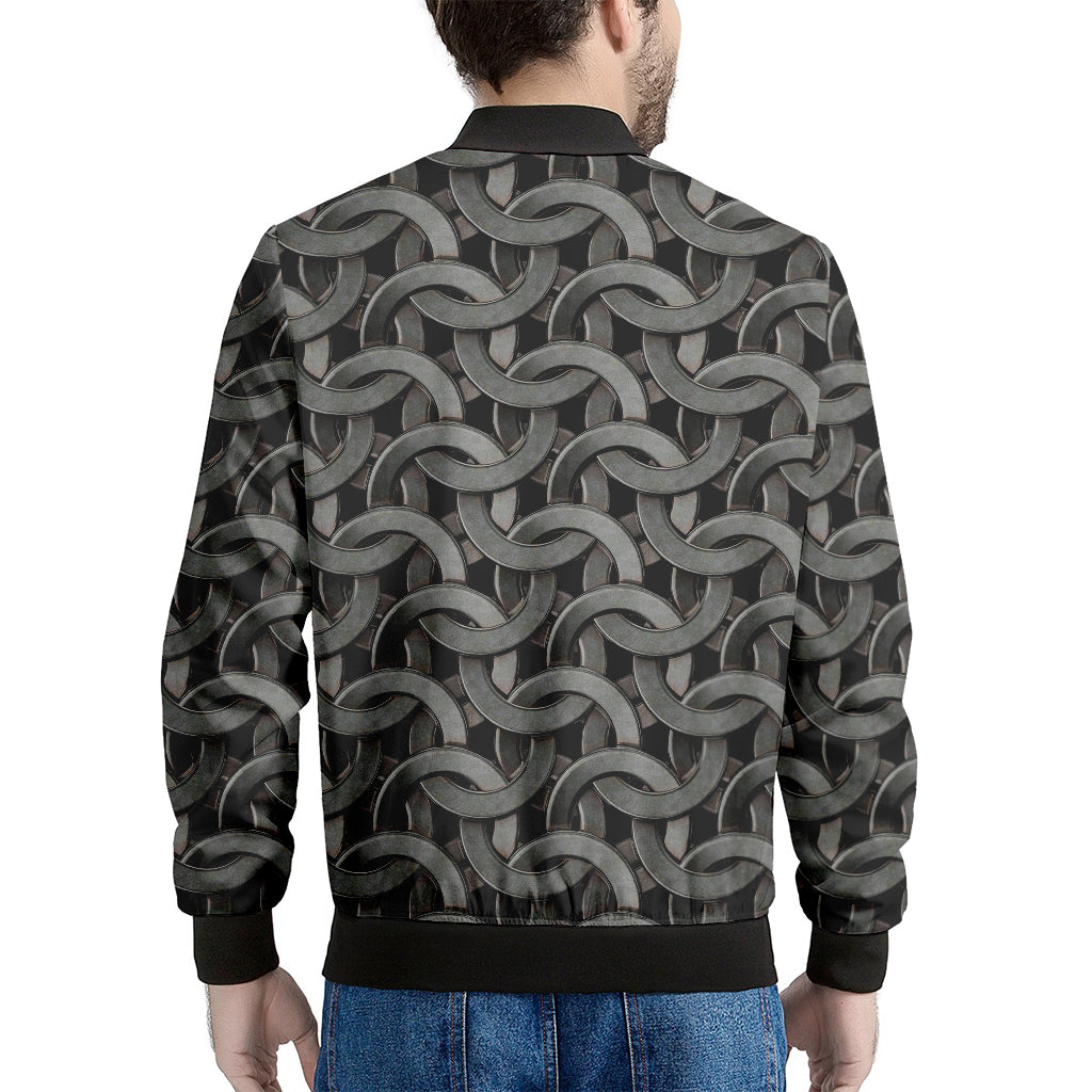 Metal Chainmail Pattern Print Men's Bomber Jacket