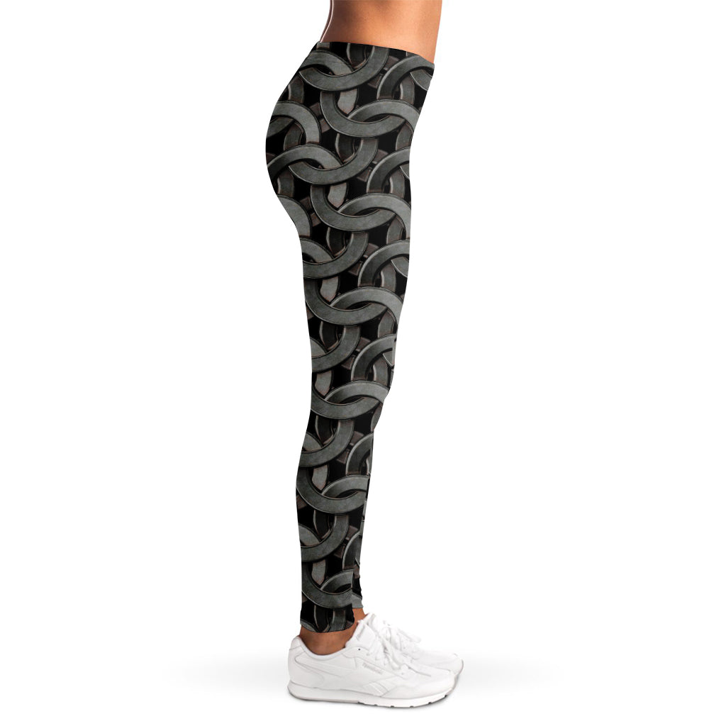 Metal Chainmail Pattern Print Women's Leggings