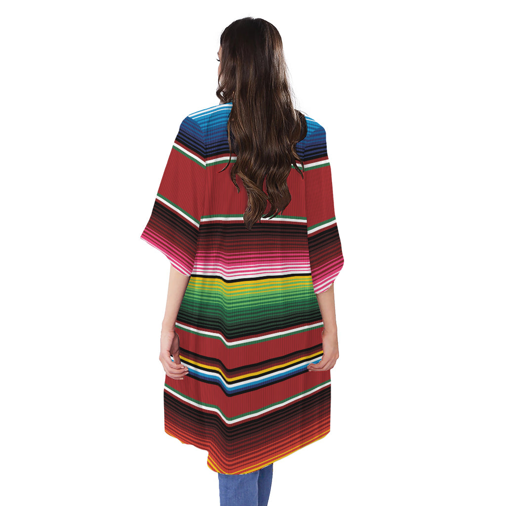 Mexican Serape Blanket Pattern Print Open Front Beach Cover Up