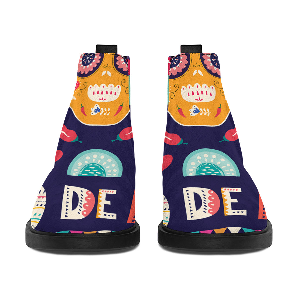 Mexican Skull Cinco de Mayo Print Flat Ankle Boots