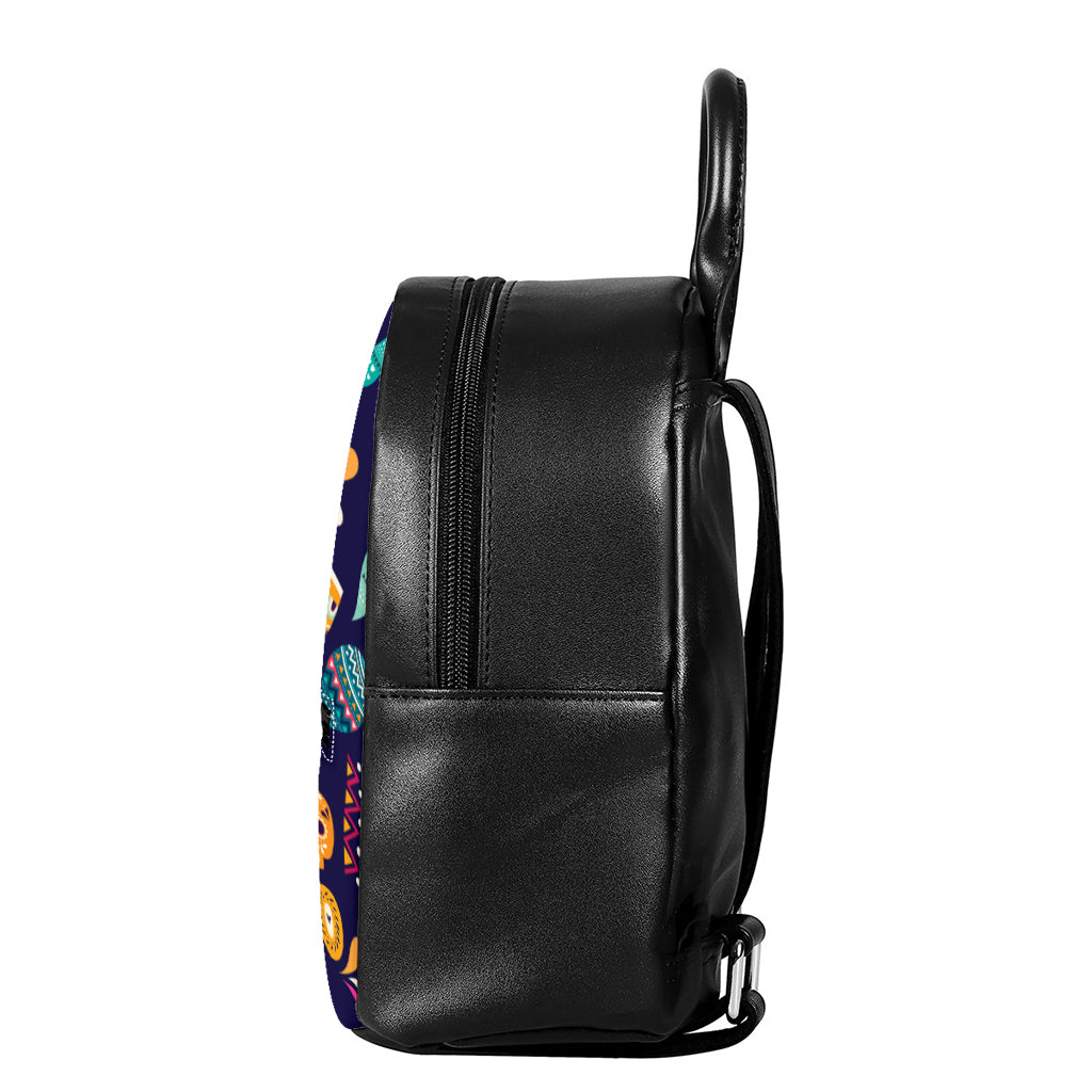 Mexican Skull Cinco de Mayo Print Leather Backpack