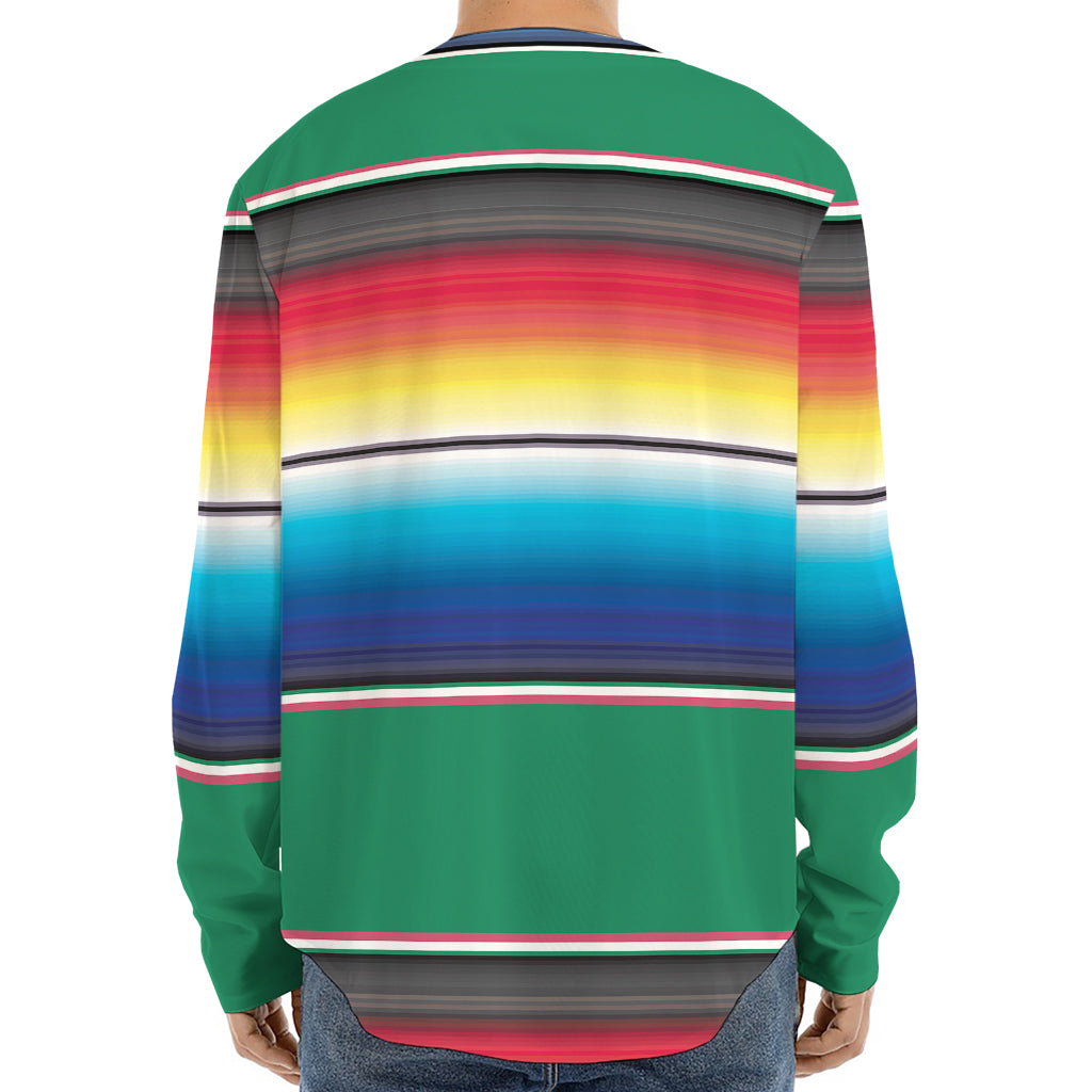 Mexican Striped Blanket Pattern Print Long Sleeve Baseball Jersey