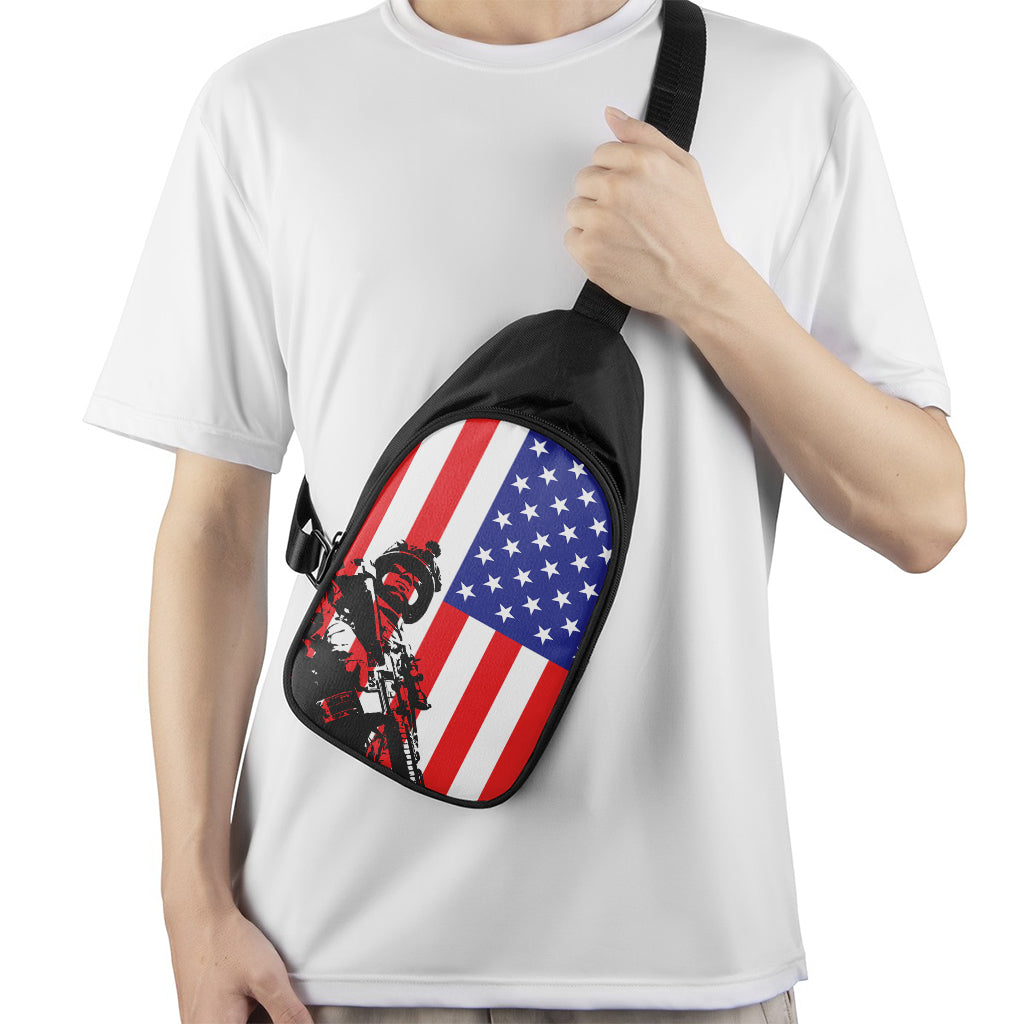 Military American Flag Print Chest Bag