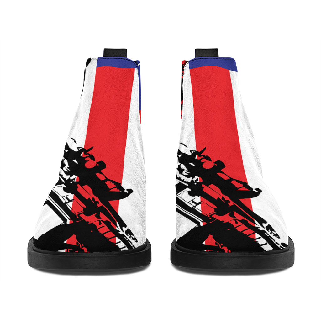 Military American Flag Print Flat Ankle Boots