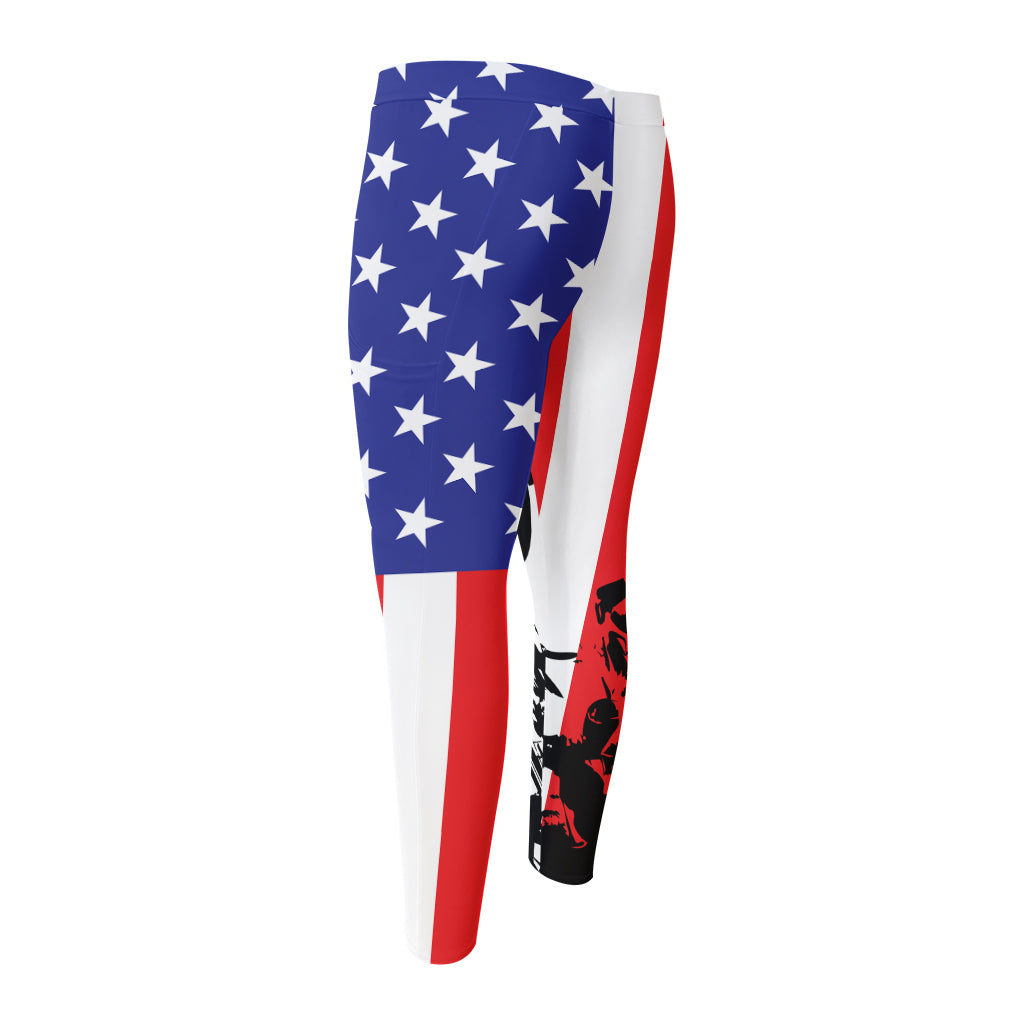 Military American Flag Print Men's Compression Pants