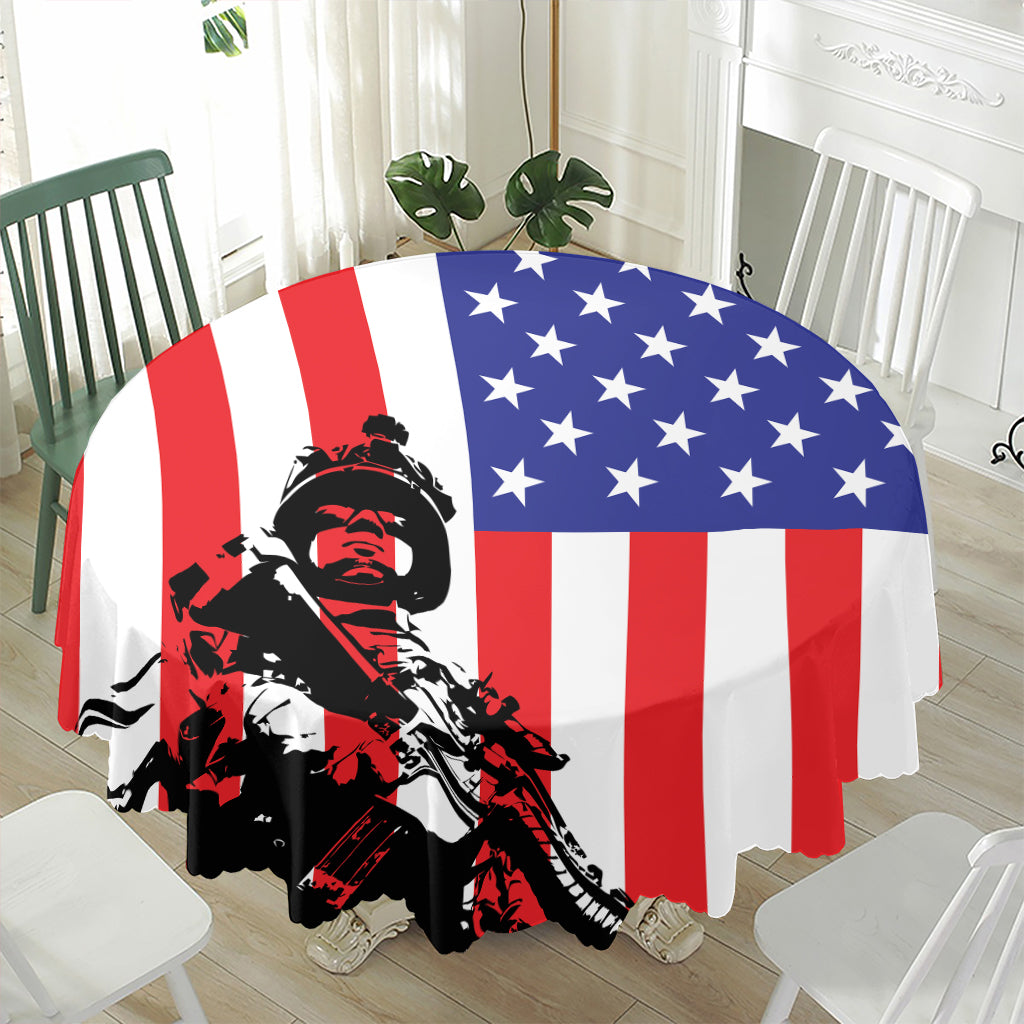 Military American Flag Print Waterproof Round Tablecloth
