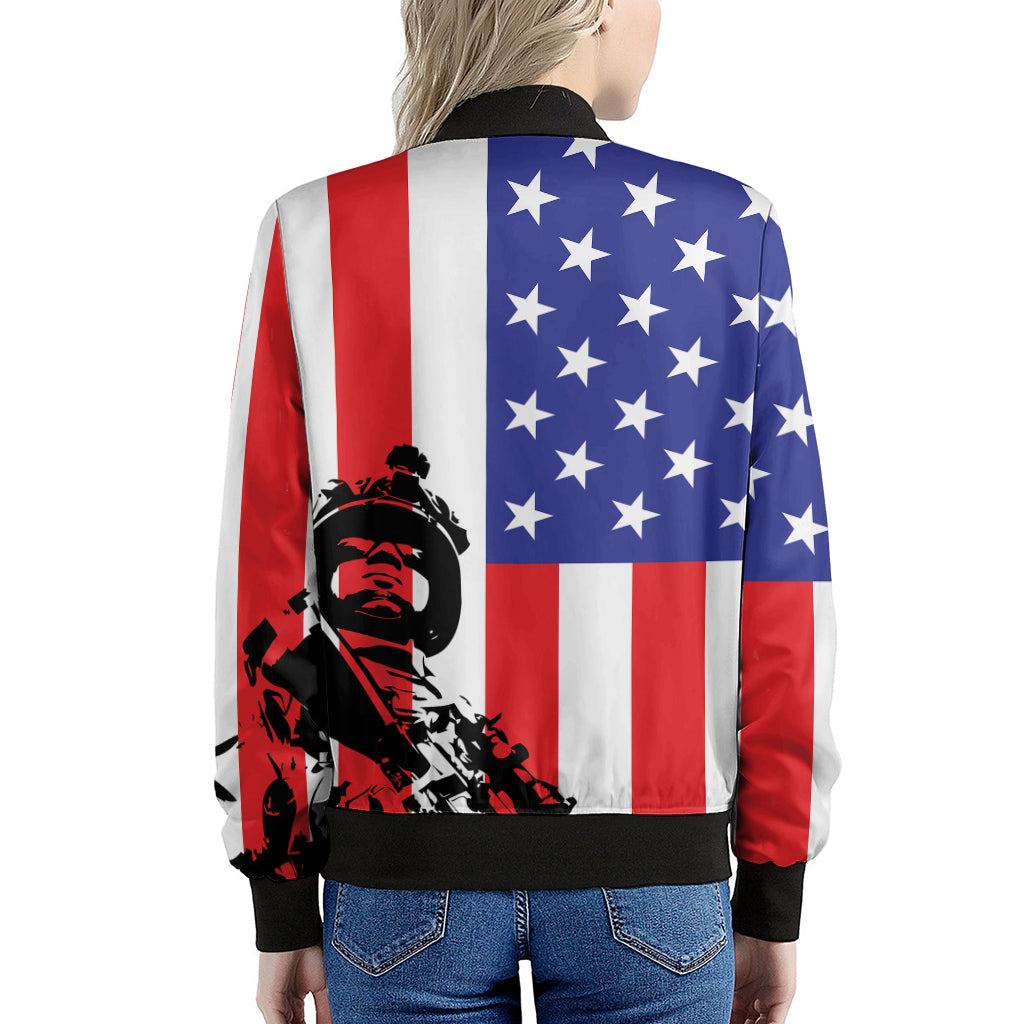 Military American Flag Print Women's Bomber Jacket