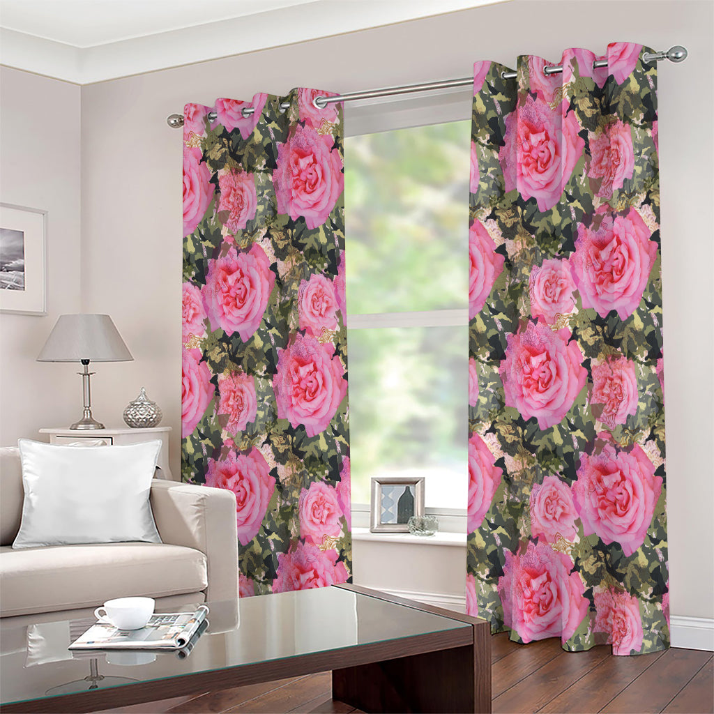 Military Camouflage Flower Pattern Print Extra Wide Grommet Curtains